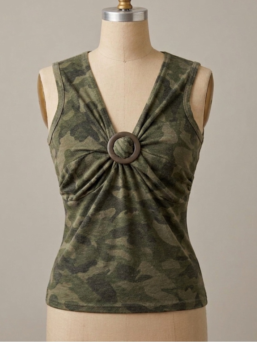 Vintage 90s Camo Tank Top Fairy Grunge Sleeveless Y2K V-neck Cami Green L